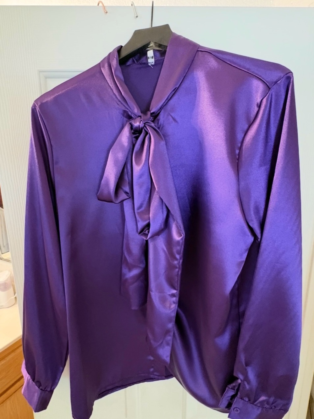 NWOT -Satin Tie-Neck Blouse Jacket - Purple XL No Brand